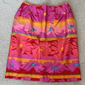 Ports Trademark Size 8 Hot Pink and Orange Floral Tropical Paradise Skirt W/Zip